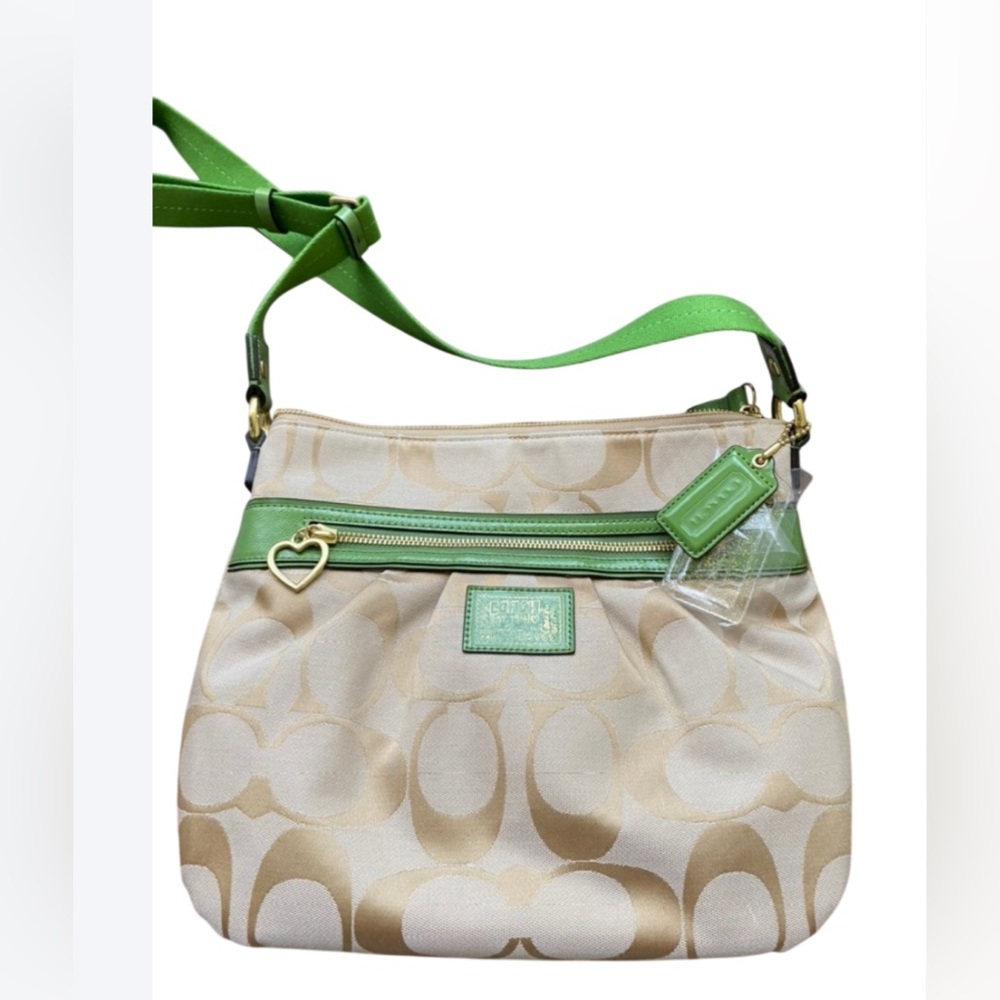 Coach Poppy 2012 Daisy Signature Crossbody Bag Beige & Green w 2 Coach Hangtags - Picture 7 of 17